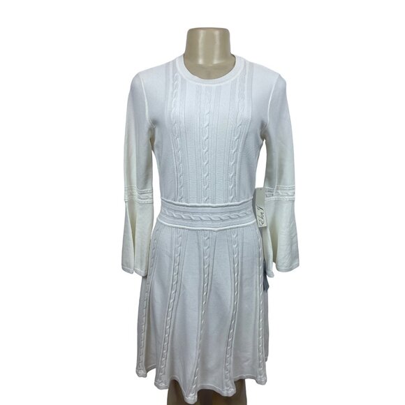 Eliza J Women’s White Ivory Knit Bell Sleeves Dress Sz M - NWT - Picture 1 of 8